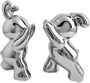 Milageto Sujetalibros de Conejo, topes de Libros de, cerámica, Lindos y creativos sujetalibros Decorativos para Sujetar Libros en estantes, Plata