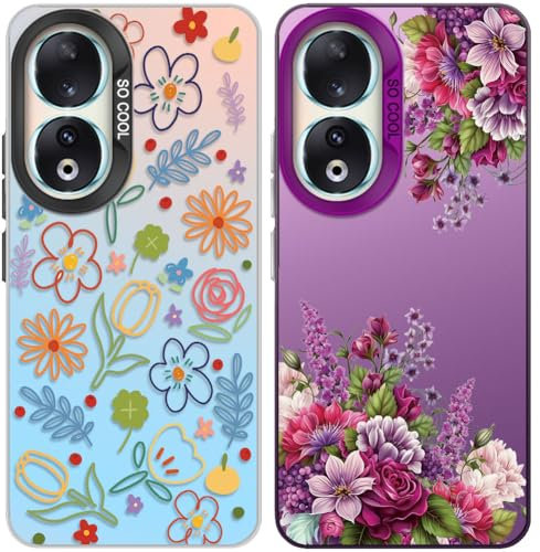 Tedyhulle 2 Piezas Funda para Honor 90 Estuche, Aesthetic Lindo Flores Pequeñas Motive Dibujos Carcasa Diseño Case, Delgado Suave TPU Bumper PC Antiarañazos Caso Cubierta para Mujere y Niña