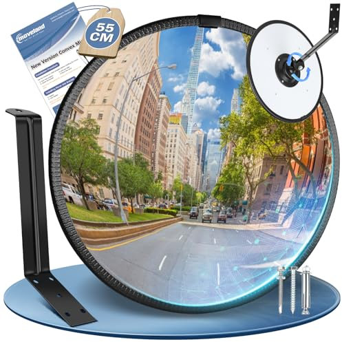 moveland 55 cm Upgraded Traffic Mirror - Adjustable Acrylic Convex Mirror - Wide Angle Driveway Mirror for Driveways, Traffic, Garage, Warehouse (Support Indoor and Outdoor, 180 Degree Convex)