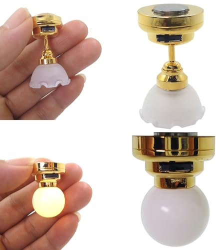 Weddflower 2Pcs Dollhouse Lights Realistic 1/12 Miniature Ceiling Lamp Dollhouse Lights Battery Operated, Mini Led Lamp with ON/Off Switch for 1/6, 1/12 Dollhouse DIY Pretend Play