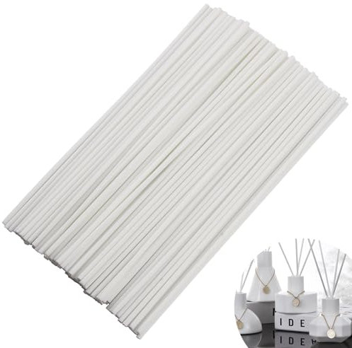 100 Stück Fasern Stäbchen Diffusor Stöcke, ätherisches Öl Aroma Diffusor Stöcke, 20cm x 3mm, Umweltfreundlich, Weiß, für Raumduft und Heimdekoration