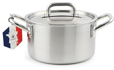 LAGUIOLE, Marmite triplex 24x15 cm Triplex Acier inoxydable 304/aluminum/430, capacité 6 L, compatible tous feux dont induction, nettoyage facile, fabriquée en France, Argenté