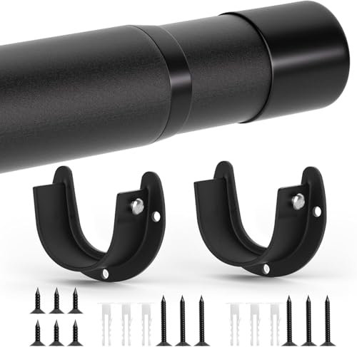 GOOWIN 43-209cm Extendable Wardrobe Rail,32MM Heavy Duty Wardrobe rod with Screws and End Sockets for Clothes,Wardrobe,Bathroom (Black)