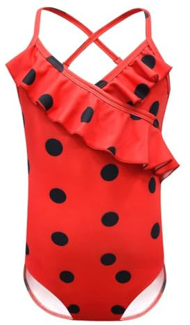 Lito Angels - Costume da Bagno Intero Ladybug Ragazza eroica maculata per Bambine, Pois Rossi, Monospalla con Gonna