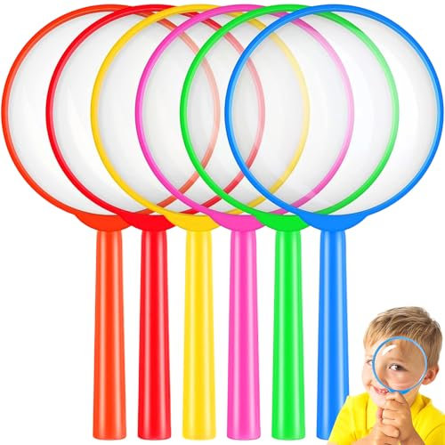 Lupa Niños Portátiles,12 Piezas Coloridos Lupas de Plástico de Regalo Niños Lupas de Plastico de Mano Lupa de Plástico Lupa de Juguete para Leer Pasatiempos Explorar (6 Colores)