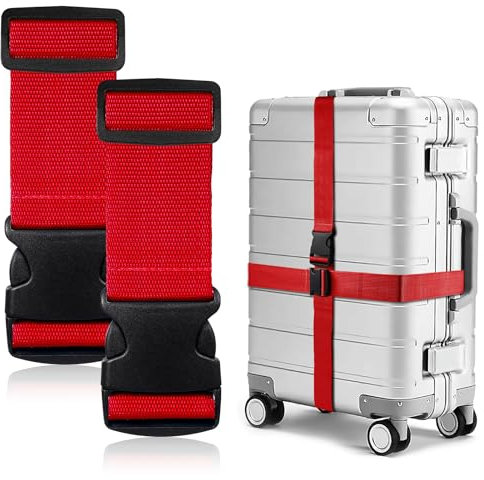 Tatxmalv 2 Stück Koffergurte, Einstellbare rutschfeste Kofferbänder, Koffer Zubehör für Schnell Erkennen Koffer (Rot)