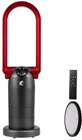 Ocean Loong 1500W Bladeless Tower Fan Heater with HEPA Air Purifier - Energy Efficient - Remote Control - Timer - Oscillation & Adjustable Thermostat for Home & Bedroom - AB01H (Red)