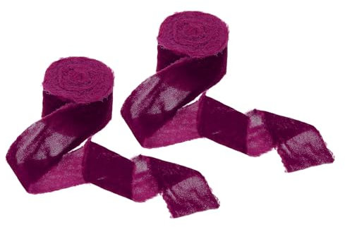 PATIKIL Nastro di Velluto 5cm x 2 Metri, 2 Rotoli Nastro Vintage Sfogliato a Mano con Bordo Sfilacciato per Confezioni Regalo Albero di Natale Ornamento Matrimonio, Viola Rosso
