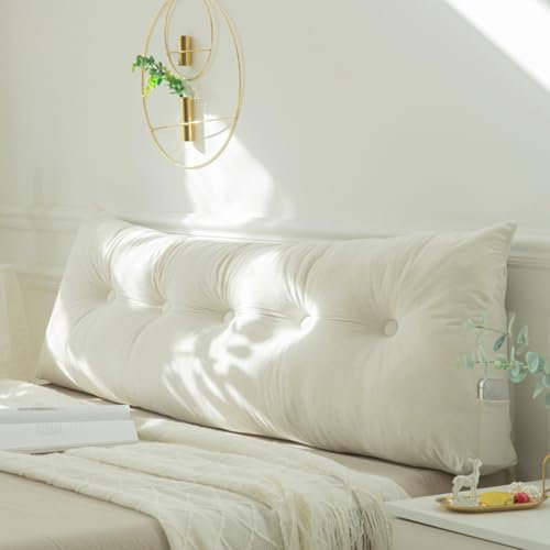 GYCF Rückenkissen,Lesekissen für Bett Sofa,Keilkissen Rückenlehne Kissen Kopfteil Gepolstert Bettkissen Wandkissen Sofakissen Groß Rueckenkissen Couchkissen Dekokissen,Weiß,180 * 40 * 12CM