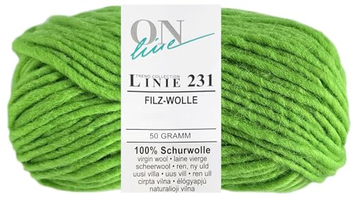 50 Gramm ONline Linie 231 Filzwolle Uni aus 100% Schurwolle (0033 Apfelgrün)