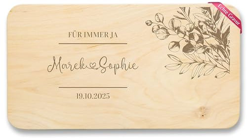 Frühstücksbrettchen Holz Natur - Brotzeitbrett Für Immer Ja Geschenk Hochzeit mit Namen und Datum I Hochzeitsgeschenk I Hochzeitstag Geschenk Ehepaar I Hochzeitstag Geschenke - 22x12 - Holz