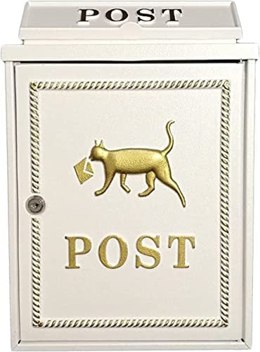 Vintage Wandmontierter Briefkasten aus Gusseisen, für den Außenbereich, dekoratives Katzen-Design, Weiß