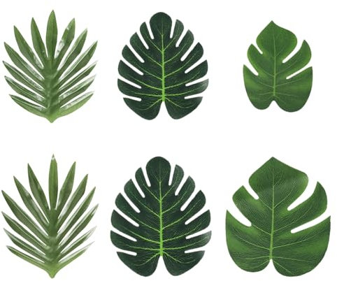 atnayo 78 Pcs Fake Leaves, Artificial Leaves, Tropical Palm Leaves for Hawaiian Jungle Theme Party Decorations(3 Style)