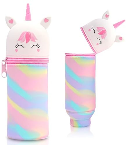 PYEUIFT Unicorn Kawaii 2-in-1 Schulmäppchen aus weichem Silikon, Einhorn Mäppchen, Mäppchen GroßE, Für Schule, Kindergarten oder die Vorschule