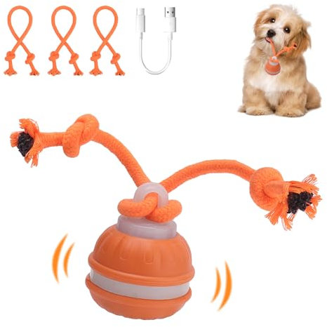 NGOKPYD Interactive Dog Toys – Moving Vibrating Dog Ball for Boredom, 3 Play Modes, Emits Bird Sounds to Stimulate Curiosity, Comes with Chew Ropes, Ideal for Small Dogs & Puppies (Orange)