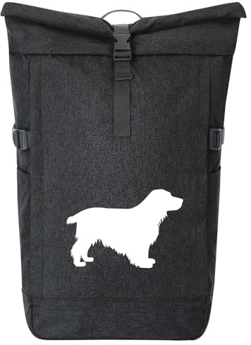 Huuraa Kurierrucksack English Cocker Spaniel Silhouette 30-44 Liter Black Melange Fairtrade Rolltop Rucksack Geschenkidee