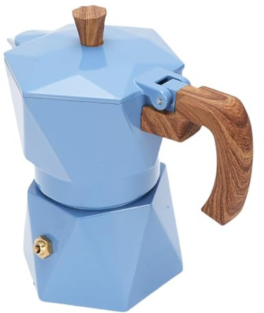Pssopp Italian Coffee Maker, Wooden Handle 3D Stovetop Coffee Maker Pot Mokas Pot for Italian and Cuban Cafe Brewing (Blue)