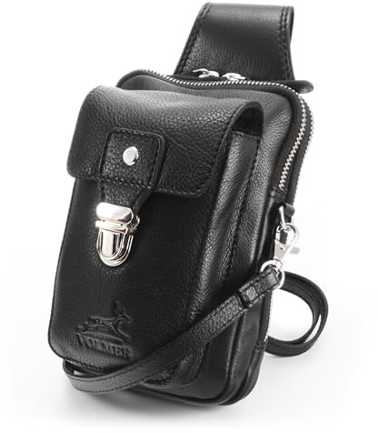 Fa.Volmer ® Ledertasche mit mehreren Verschlussfächern | Gürtelschlaufe | Verstellbarer Tragegurt | Leckerli-Tasche | Modell: UrbanWalker