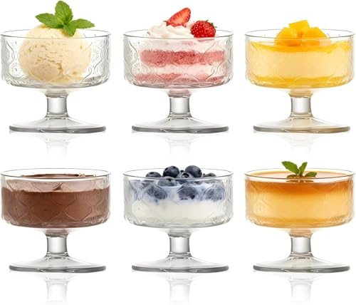 Haayymo Dessertschalen aus Glas Eisbecher 6er-Set, Kurzstielgarnelen Cocktailgläser Vorspeise Obstsalate Puddingschalen Dessert Eisbecher mit Fuß Cocktailschales