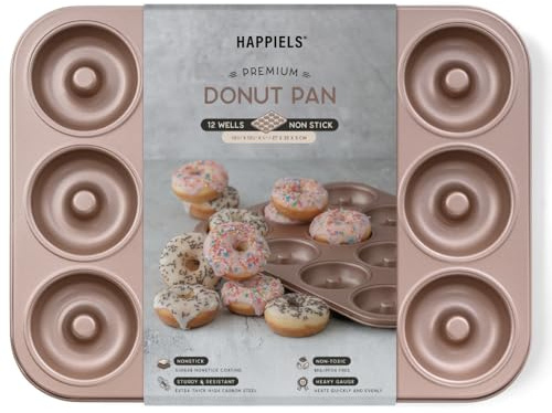 HAPPIELS 12 Well Donut Pan Nonstick, Non Toxic PFOA & BPA Free Donuts Mold for Baking, Doughnut Tin for Oven, Doughnuts Pans and Molds Non Stick Nontoxic, Baking Tray Pans & Trays without Teflon