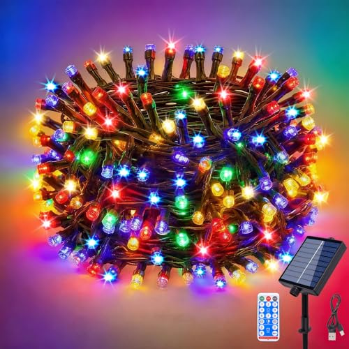 ZCLIKEU Lichterkette Außen Solar 10m 100LEDs Bunt, 8 Modi Wasserdicht Solar Lichterkette Aussen mit Timer Fernbedienung & USB für GartendekoTerassen Hochzeiten Balkon