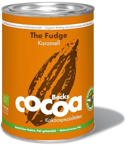 Becks cocoa™ The Fudge – Premium Trinkschokolade mit Sahnekaramell, Zimt und Muskatnuss, nicht alkalisierter Bio-Kakao ideal für Heiße Schokolade – 275 g