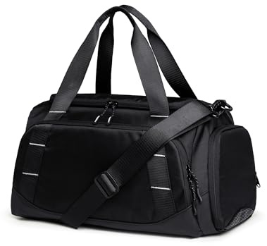 Prokva Sporttasche für Herren, 16L Reisetasche Duffle Bag, Schwarz | Schuhfach, Weekender (Handgepäckgröße), Kleine Sporttasche, Nass-/Trocken-Trennung