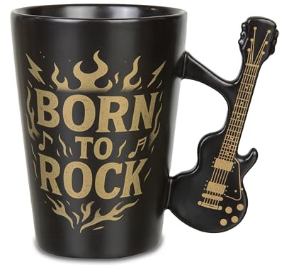 Froster Taza Guitarra Eléctrica, 3D Taza Musica, Regalos para Guitarristas | 300 ml Born to Rock Coffee Mug con Asa en Forma de Guitarra Estilo Single Cut