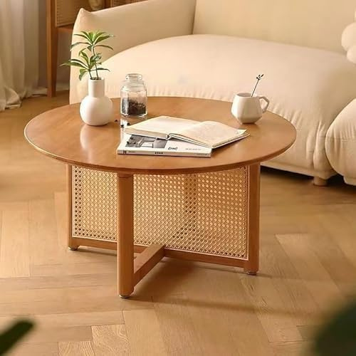 Generisch Beistelltisch Sofa, runder Couchtisch, Beistelltisch, Ecktisch Rattan, Mehrfarbig (Größe: 80 cm T x 40 cm H, Farbe: Kirsche)
