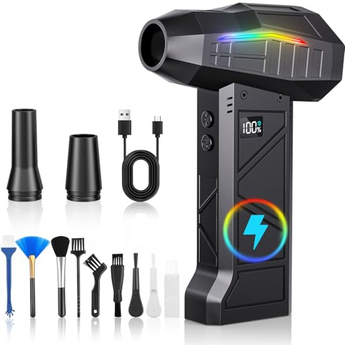 Electric Air Duster – 200000RPM Super Power Cordless Reusable Compressed Air Dusters, 4-Speed Adjustment, 10000mAh Battery, Dual LED– Compressed Air Cleaner for PC, Home and Outdoor Use (Rainbow)