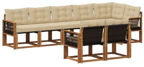 vidaXL Outdoor-Sofagarnitur mit Kissen 8 pcs Natur und Beige, Garten Loungemöbel, modernes Ecksofa, robust Sitzgruppe, Terrassenmöbel für Komfort