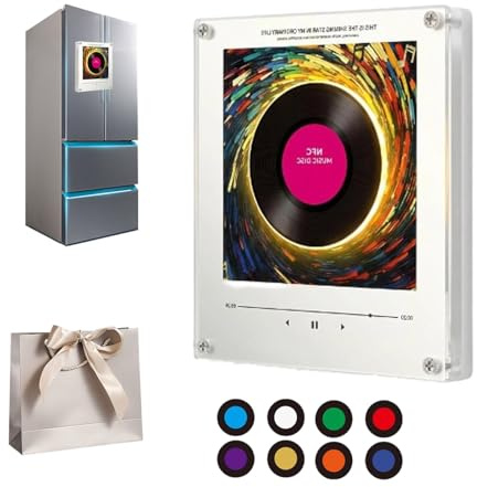 Imanes Nevera con Musica Personalizados, Imán Nevera Musical, Reproductor Musical NFC con 9 Discos de Vinilo Vintage, Regalo Estetico para Parejas y Decoracion del Hogar (Rotación)