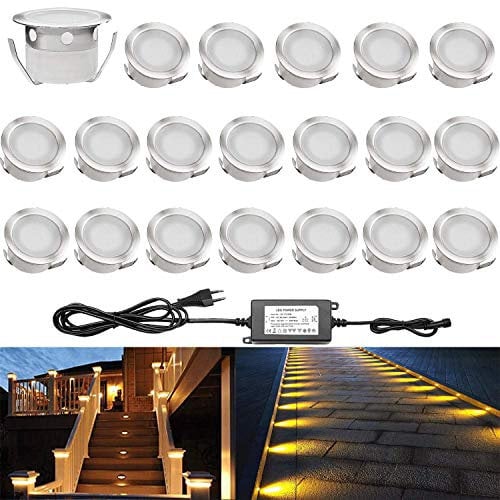 QACA Lot de 20 Spot Extérieur LED Lumiere Eclairage pour Terrasse Enterré Plafonnier, Lampe Extérieur Déco Pour Chemin Bassin Piscine DC 12V Etanche IP67 (Blanc Chaud) [Classe énergétique A]