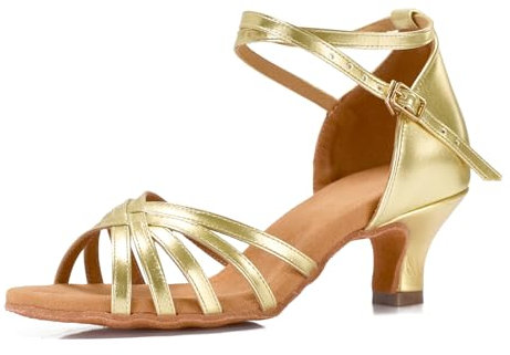 VASHCAME - Damen Hoher Absatz Tanzschuhe Standard/Latein Golden Absatzhöhe 5cm 38