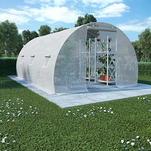 Festnight Serre avec Fondation Serre de Jardin en Acier avec 6 Fenêtres Latérales et 1 Porte 13,5 m² 450x300x200 cm