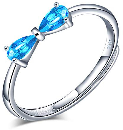 Yumilok Damen-Ring Einstellbar Jahrestag Ring Blau Bow Bow-knot Zirkonia Partnerringe Fingerring Midi Ring Vertrauensring 925 Sterling Silber für Frauen Mädchen