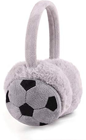 Cache-oreilles chaud pour enfants - Motif football - Cache-oreilles en peluche pour filles et garçons, gris, 12