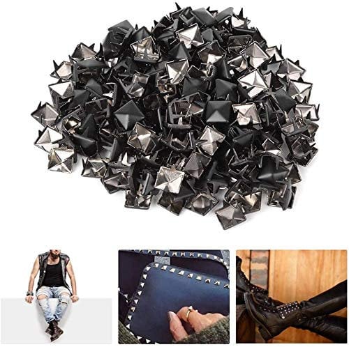 200 Stücke Platz Nieten, 9mm Platz Spike Studs DIY Leathercraft Spike Nieten Tasche Leder Kleidung Tasche Dekorative Schuhe Niet(Matt-schwarz)