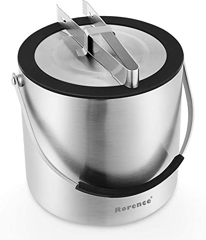 Seau à glace Rorence en acier inoxydable avec couvercle hermétique et pince à glaçons 2.8 L