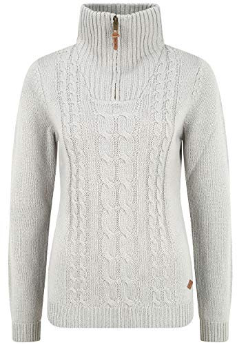 OXMO OXCarry Damen Strickpullover Troyer Grobstrick Pullover mit Troyerkragen Rippbündchen Label-Details Regular fit, Größe:L, Farbe:MID Grey (792842)