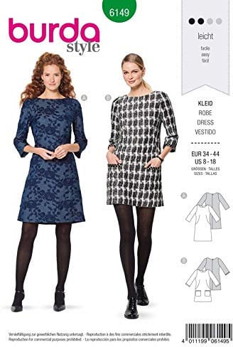 burda style Schnittmuster 6149 | Kleider zum selber nähen | Damen, Gr. 34-44| Nählevel: leicht