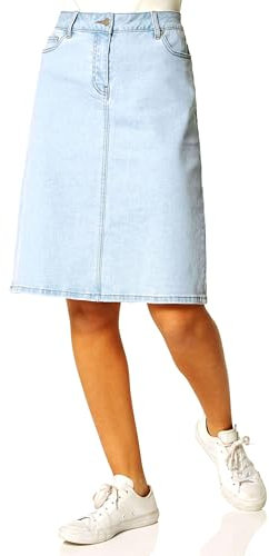 Roman Originals Denim Skirt with Pockets for Women UK - Ladies Jean Skirts Cotton Stretch Mid Wash Fitted A Line Casual Smart Work Office Knee Length Flattering Slimming - Light Blue - Size 18