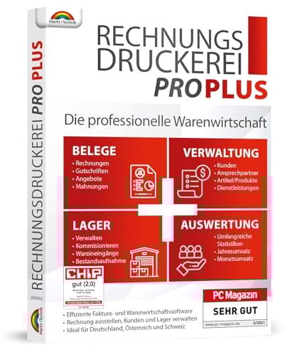 Rechnungsdruckerei 2025 PRO PLUS - professionelle Warenwirtschaft - Rechnungen, Angebote, Kunden und Artikelverwaltung, Auswertungen
