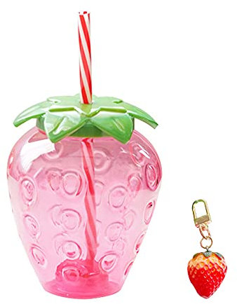 Washranp Bouteille d'eau avec Fraise, Tasse De Jus De Fruit De Lait De Dessin Animé Tasse De Paille De Fraise D'application Large De PP De Catégorie Comestible pour La Boisson Froide à La Maison B