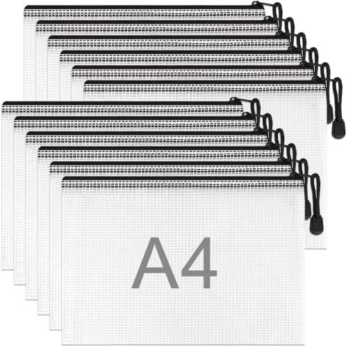 12 Stück Dokumententasche A4 Recycling,wasserdichte Dokumententasche Reissverschluss,Datei Tasche Kunststoff für Bürobedarf,Dokumente,Quittung,Papier,Schule,Prüfungsblatt,Schreibwaren, Kosmetik, Reise