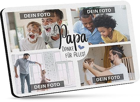 Mousepad mit Fotocollage für Papa selbst gestalten - Bedrucktes Mauspad - Danke Papa - 27 x 19 cm, 5mm stark | Fotogeschenk für Papa
