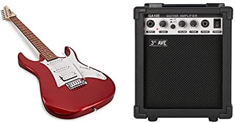 Ibanez GIO Series GRX40-CA - Full Size Electric Guitar - Candy Apple & 3rd Avenue 10W Guitar Amplifier with Headphone Output, Overdrive Switch, Tone Control – Portable Compact Practice Amp – Black