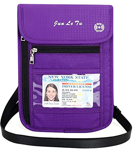 Tyuodna Brustbeutel mit Sichtfenster,Reisepass Tasche mit RFID,Reisedokumententasche für Herren und Damen,Reiseunterlagen Organizer für Bargeld, Karten, Schlüssel und Reisepass (Violett)