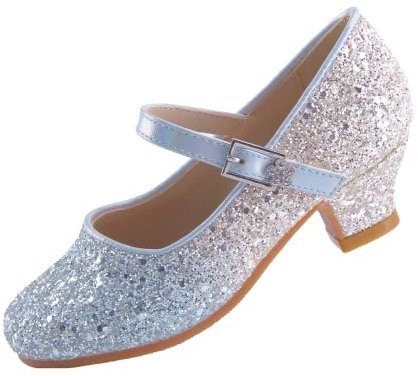 EIGHT KM Mädchen High Heel Abendschuhe Mary Jane Prinzessin Pumps für Hochzeiten EKM7015 Funkelnder Allmählicher Glitzer Blau Größe EU 37