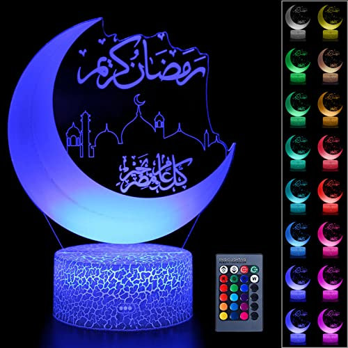 BARVERE Ramadan Dekoration LED Lamp, Eid Dekorationen Mond mit Fernbedienung, 16 Farben Tischdekoration Mondlampe, Eid Dekorationen Für Zu Hause Ramadan Handwerk Dekoration(B)